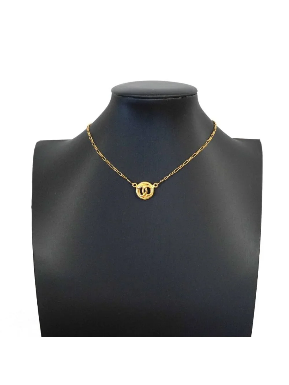 Chanel Necklace Vintage CC Logo Round Circle Gold Plated